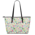 Girly Spring Flower Pattern Print Leather Tote Bag With Zipper