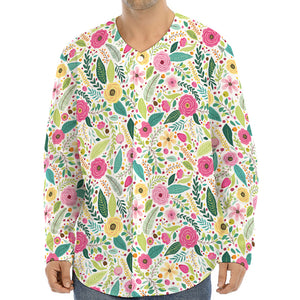 Girly Spring Flower Pattern Print Long Sleeve Baseball Jersey