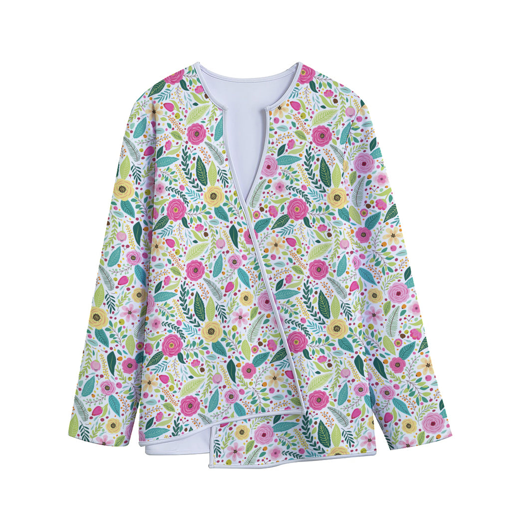 Girly Spring Flower Pattern Print Long Sleeve Short Coat