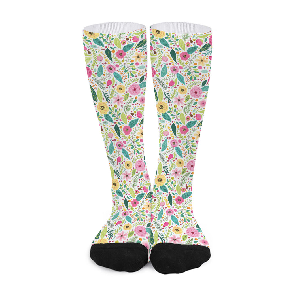 Girly Spring Flower Pattern Print Long Socks