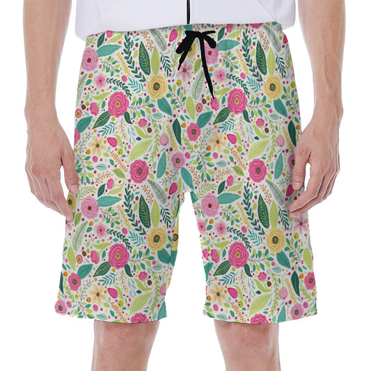 Girly Spring Flower Pattern Print Men's Beach Shorts