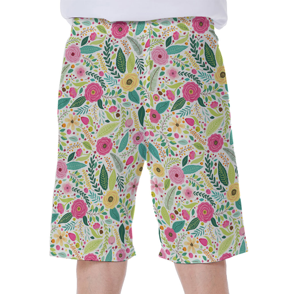 Girly Spring Flower Pattern Print Men's Beach Shorts