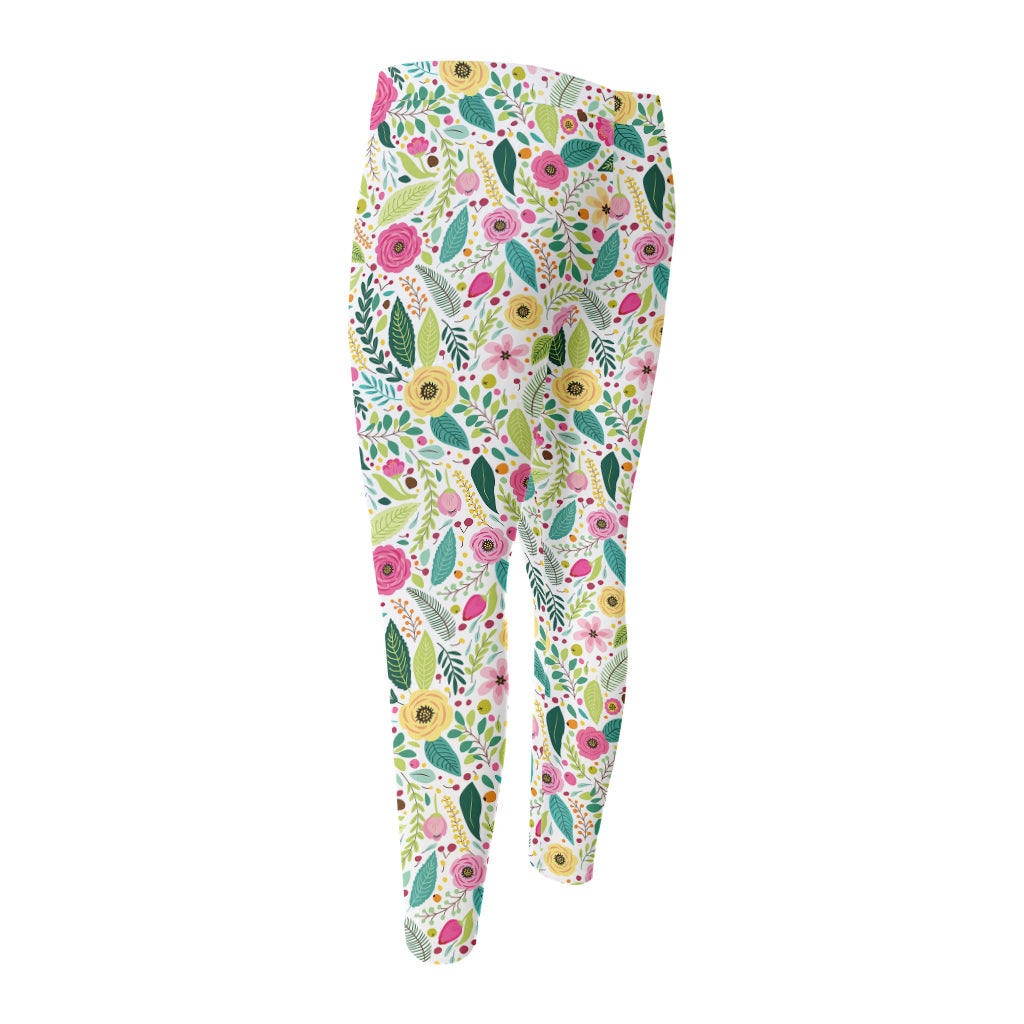 Girly Spring Flower Pattern Print Men's Compression Pants