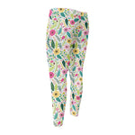 Girly Spring Flower Pattern Print Men's Compression Pants