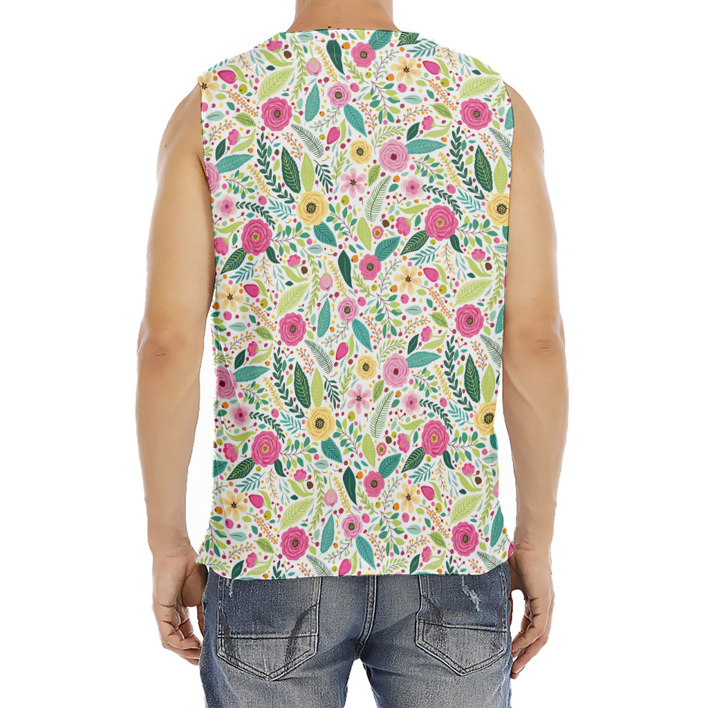 Girly Spring Flower Pattern Print Men's Fitness Tank Top
