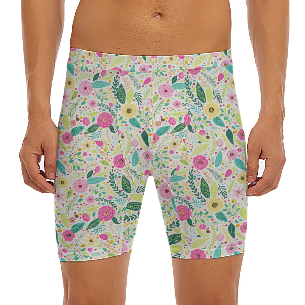 Girly Spring Flower Pattern Print Men's Long Boxer Briefs