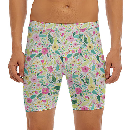 Girly Spring Flower Pattern Print Men's Long Boxer Briefs
