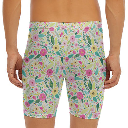 Girly Spring Flower Pattern Print Men's Long Boxer Briefs