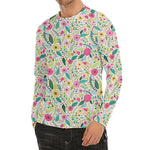 Girly Spring Flower Pattern Print Men's Long Sleeve Rash Guard
