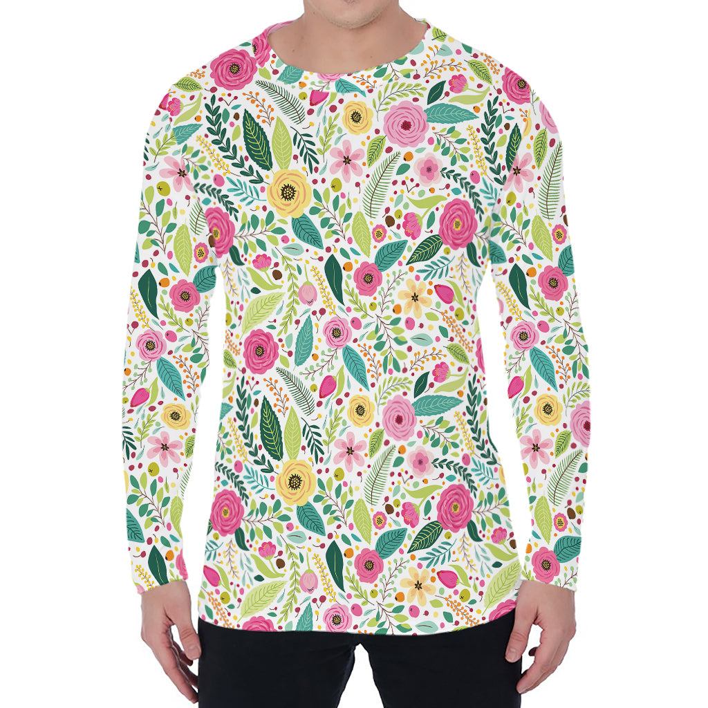 Girly Spring Flower Pattern Print Men's Long Sleeve T-Shirt