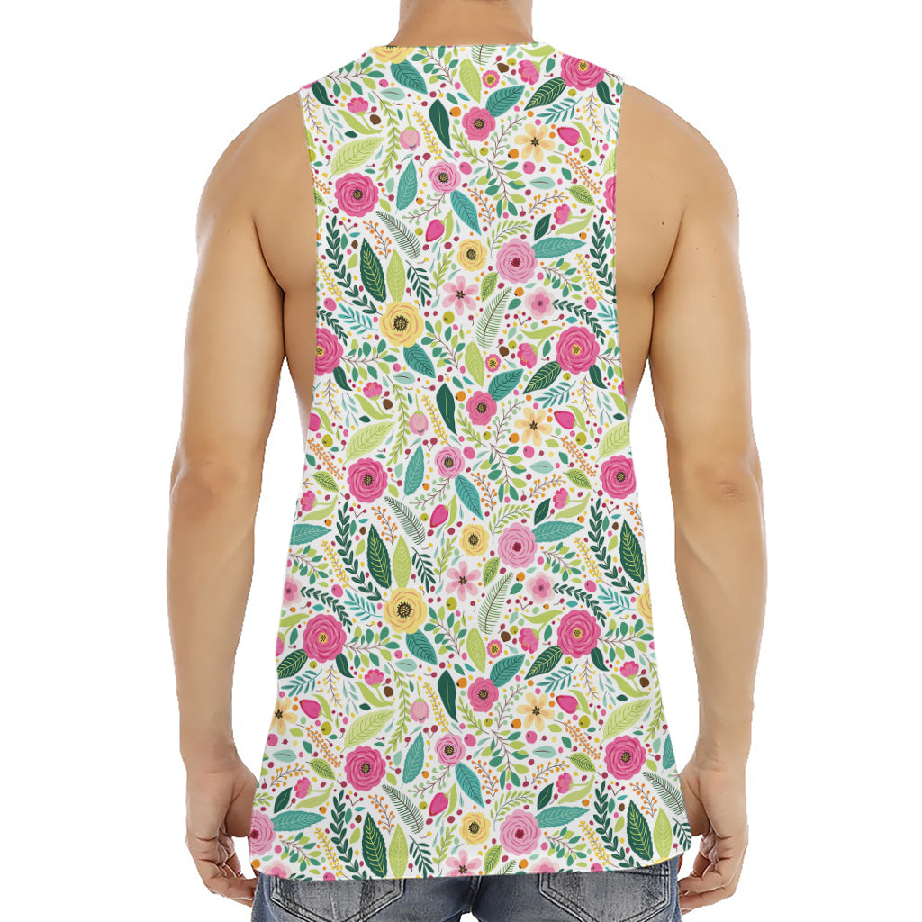 Girly Spring Flower Pattern Print Men's Muscle Tank Top
