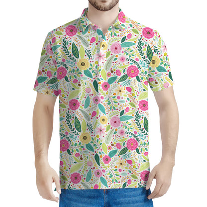 Girly Spring Flower Pattern Print Men's Polo Shirt