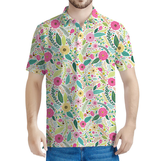Girly Spring Flower Pattern Print Men's Polo Shirt