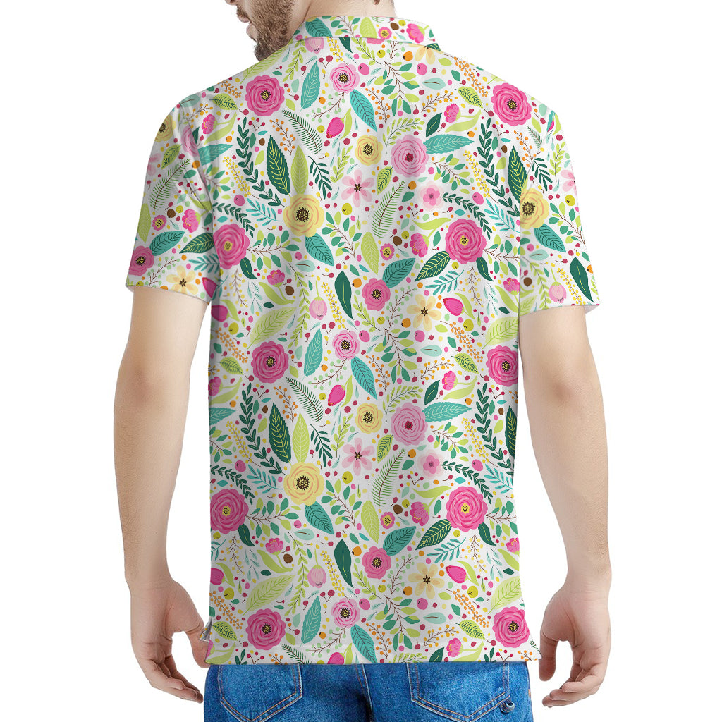 Girly Spring Flower Pattern Print Men's Polo Shirt