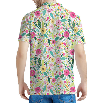 Girly Spring Flower Pattern Print Men's Polo Shirt