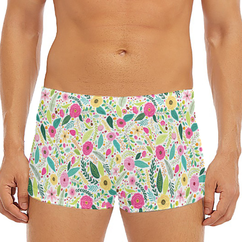 Girly Spring Flower Pattern Print Men's Short Boxer Briefs