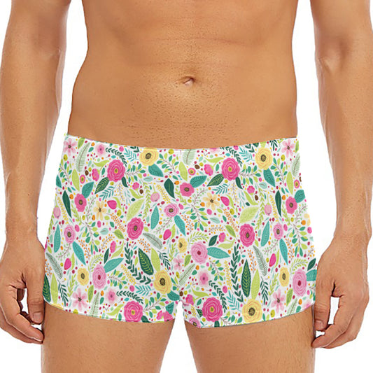 Girly Spring Flower Pattern Print Men's Short Boxer Briefs