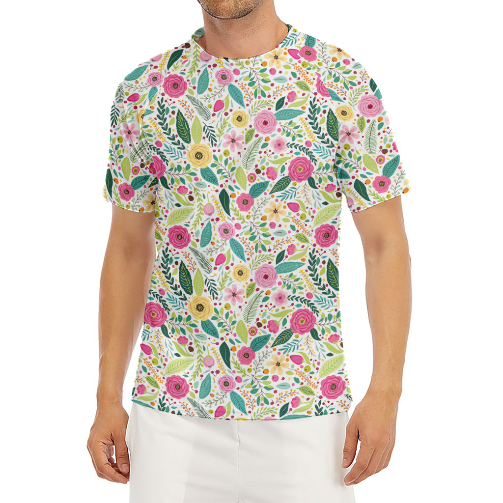 Girly Spring Flower Pattern Print Men's Short Sleeve Rash Guard