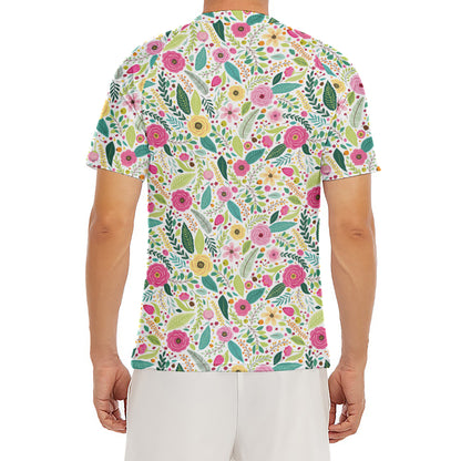Girly Spring Flower Pattern Print Men's Short Sleeve Rash Guard