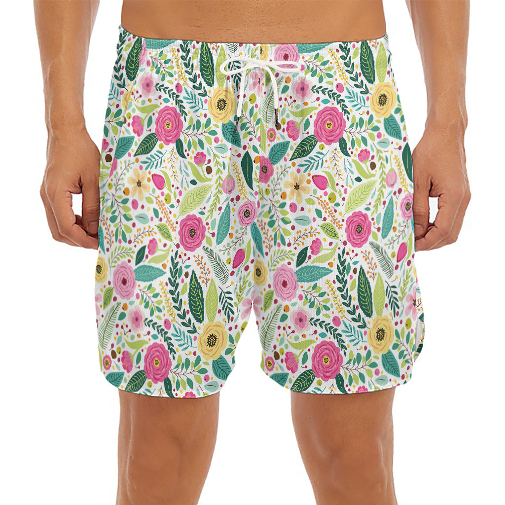 Girly Spring Flower Pattern Print Men's Split Running Shorts