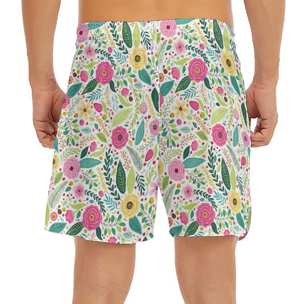 Girly Spring Flower Pattern Print Men's Split Running Shorts