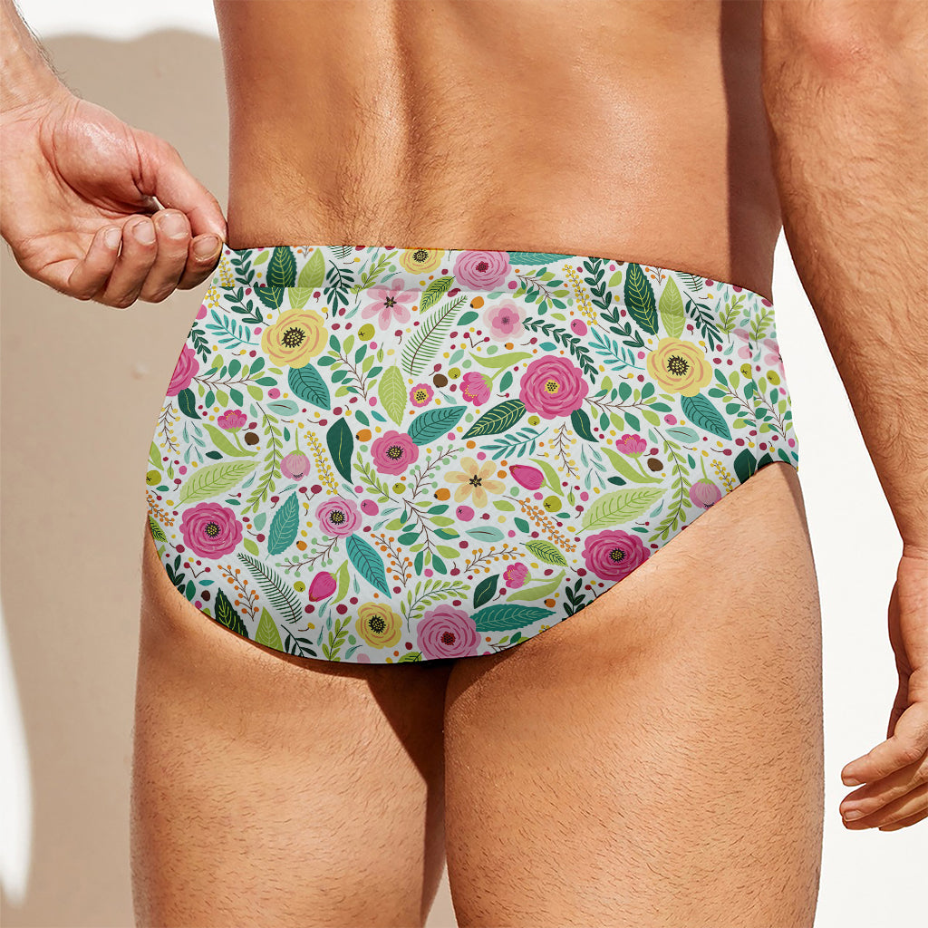 Girly Spring Flower Pattern Print Men's Swim Briefs