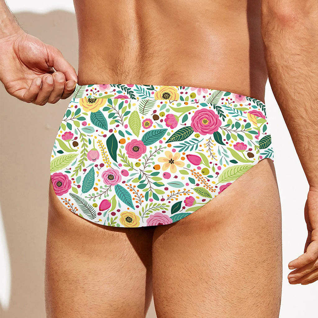 Girly Spring Flower Pattern Print Men's Swim Briefs