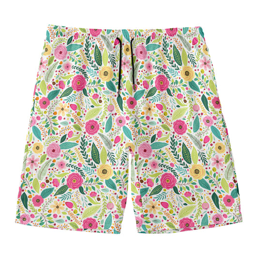 Girly Spring Flower Pattern Print Men's Swim Trunks