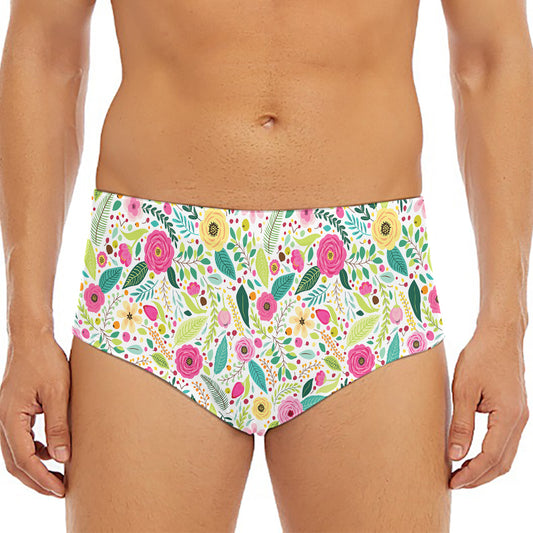 Girly Spring Flower Pattern Print Men's Triangle Swim Briefs