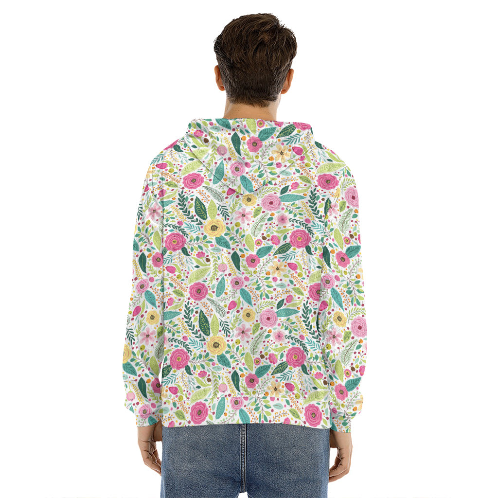 Girly Spring Flower Pattern Print Men's Velvet Pullover Hoodie