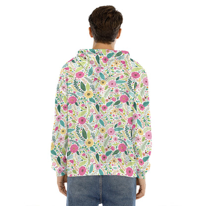 Girly Spring Flower Pattern Print Men's Velvet Pullover Hoodie