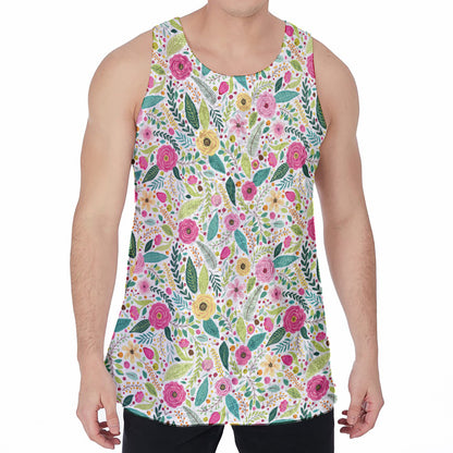 Girly Spring Flower Pattern Print Men's Velvet Tank Top