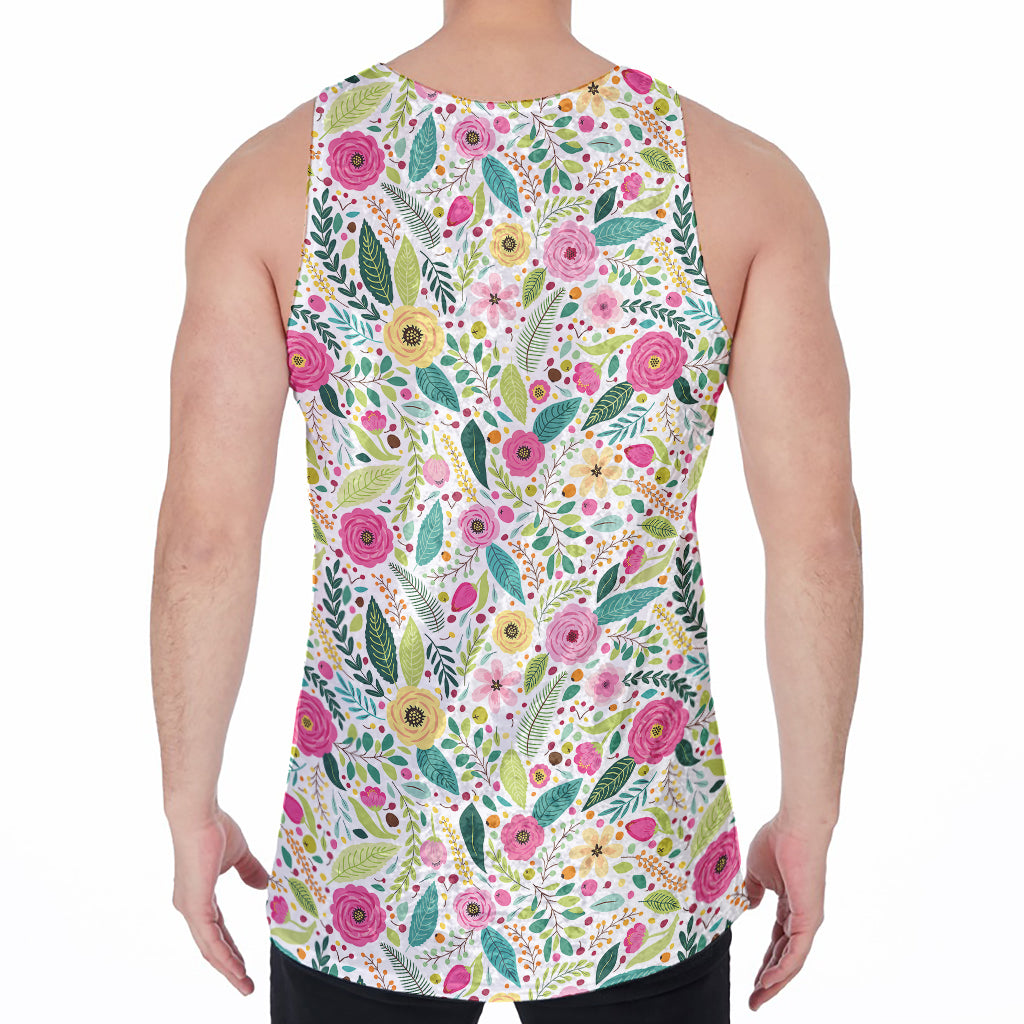 Girly Spring Flower Pattern Print Men's Velvet Tank Top