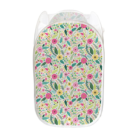 Girly Spring Flower Pattern Print Mesh Laundry Hamper