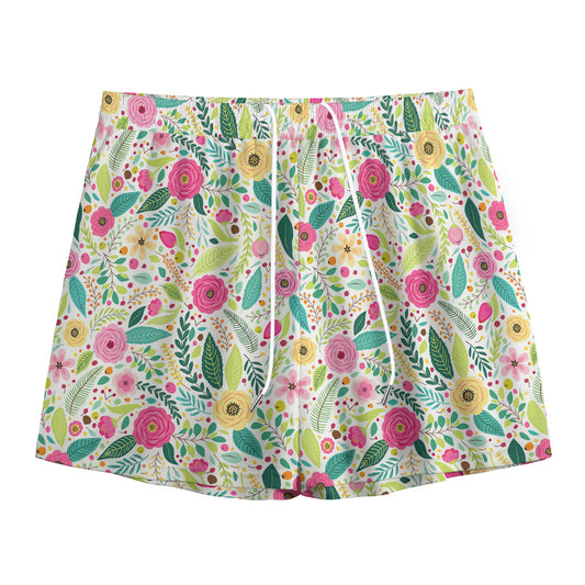 Girly Spring Flower Pattern Print Mesh Shorts