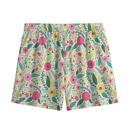Girly Spring Flower Pattern Print Mesh Shorts