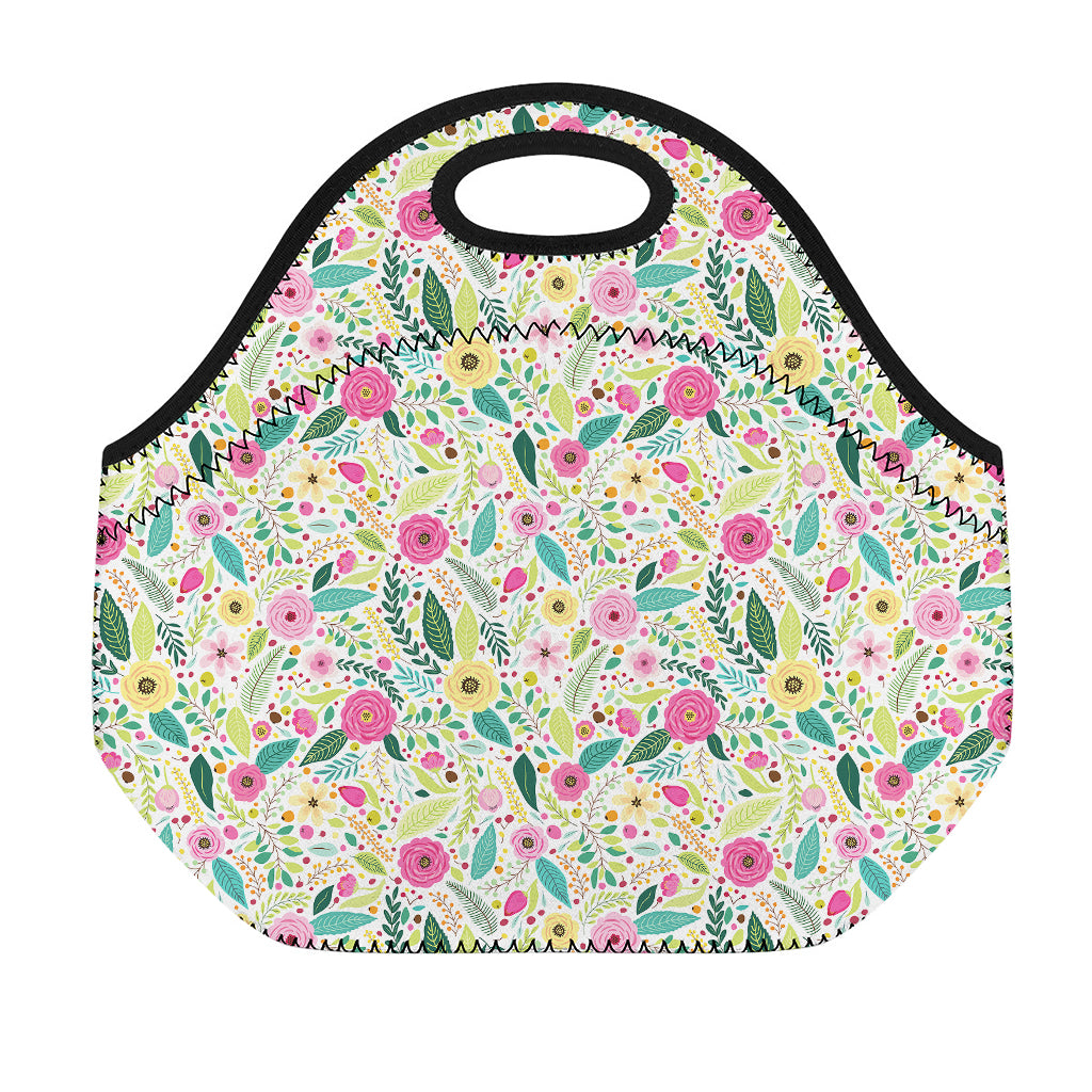 Girly Spring Flower Pattern Print Neoprene Lunch Bag