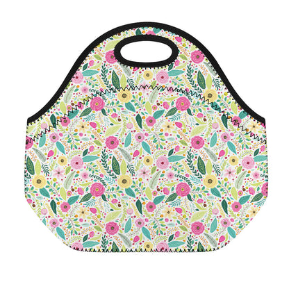 Girly Spring Flower Pattern Print Neoprene Lunch Bag