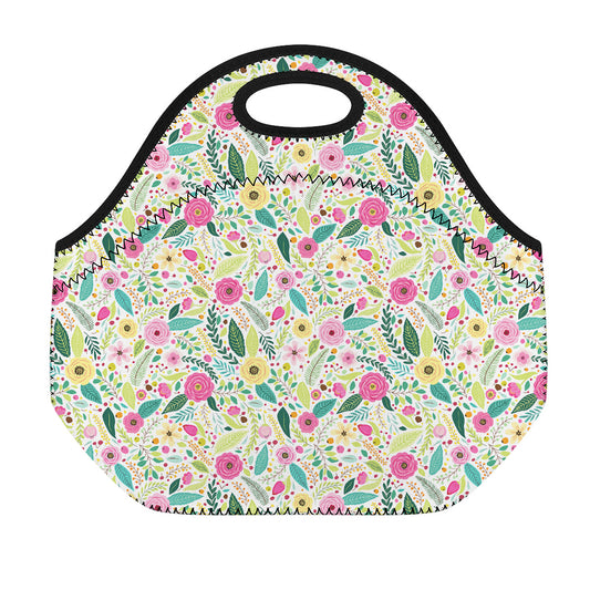 Girly Spring Flower Pattern Print Neoprene Lunch Bag