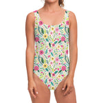 Girly Spring Flower Pattern Print One Piece Swimsuit