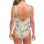 Girly Spring Flower Pattern Print One Piece Swimsuit