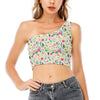 Girly Spring Flower Pattern Print One Shoulder Crop Top