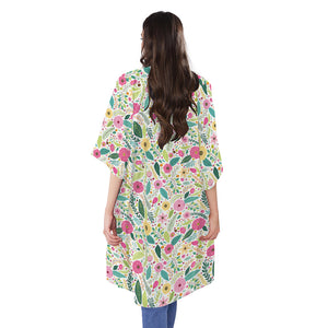 Girly Spring Flower Pattern Print Open Front Beach Cover Up