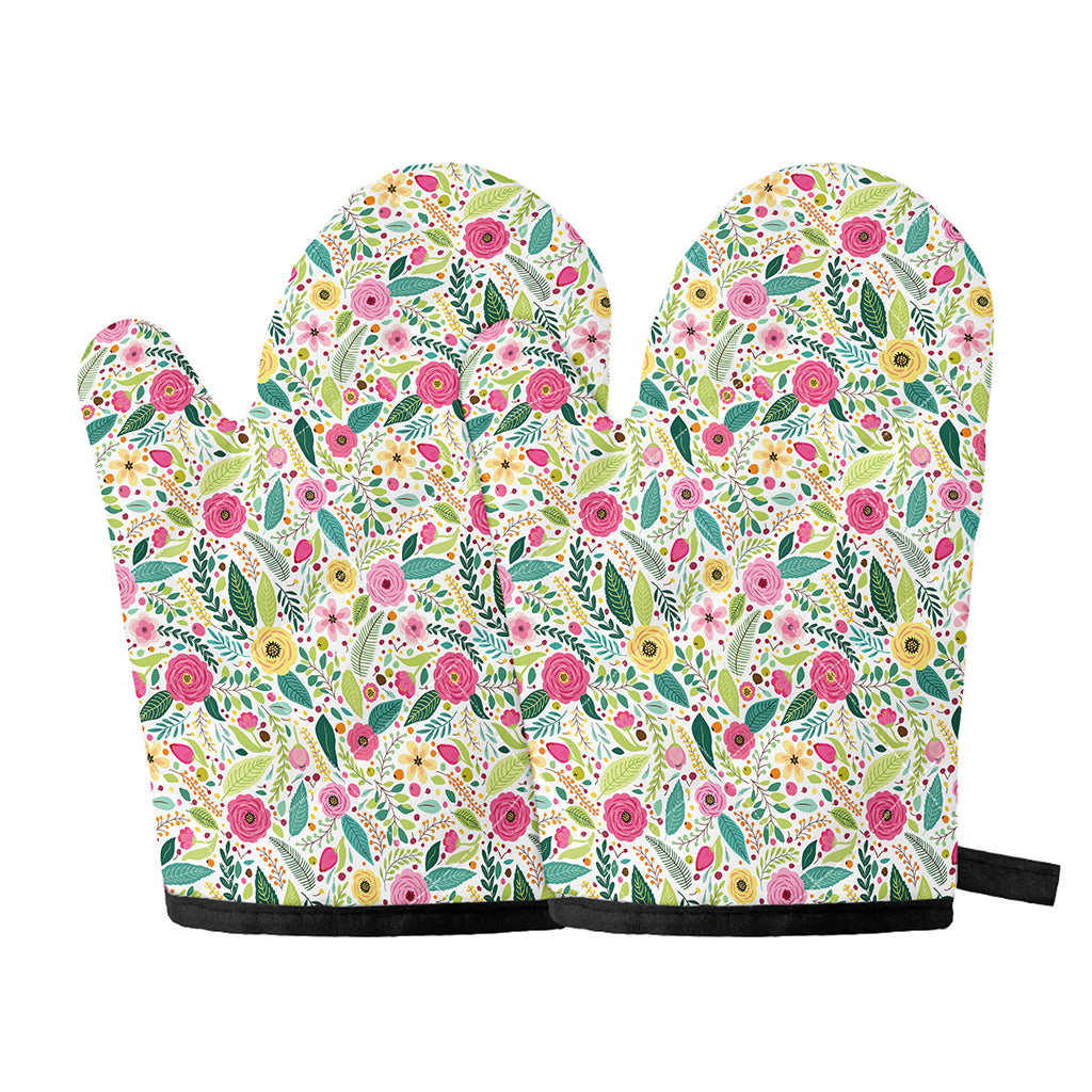 Girly Spring Flower Pattern Print Oven Mitts