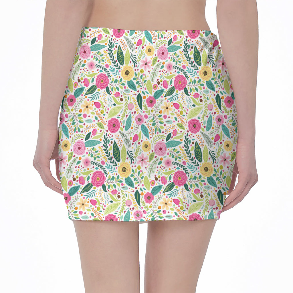Girly Spring Flower Pattern Print Pencil Mini Skirt