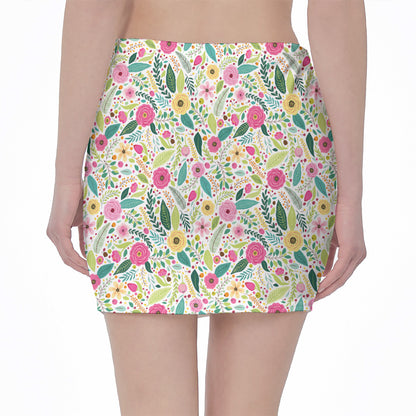 Girly Spring Flower Pattern Print Pencil Mini Skirt