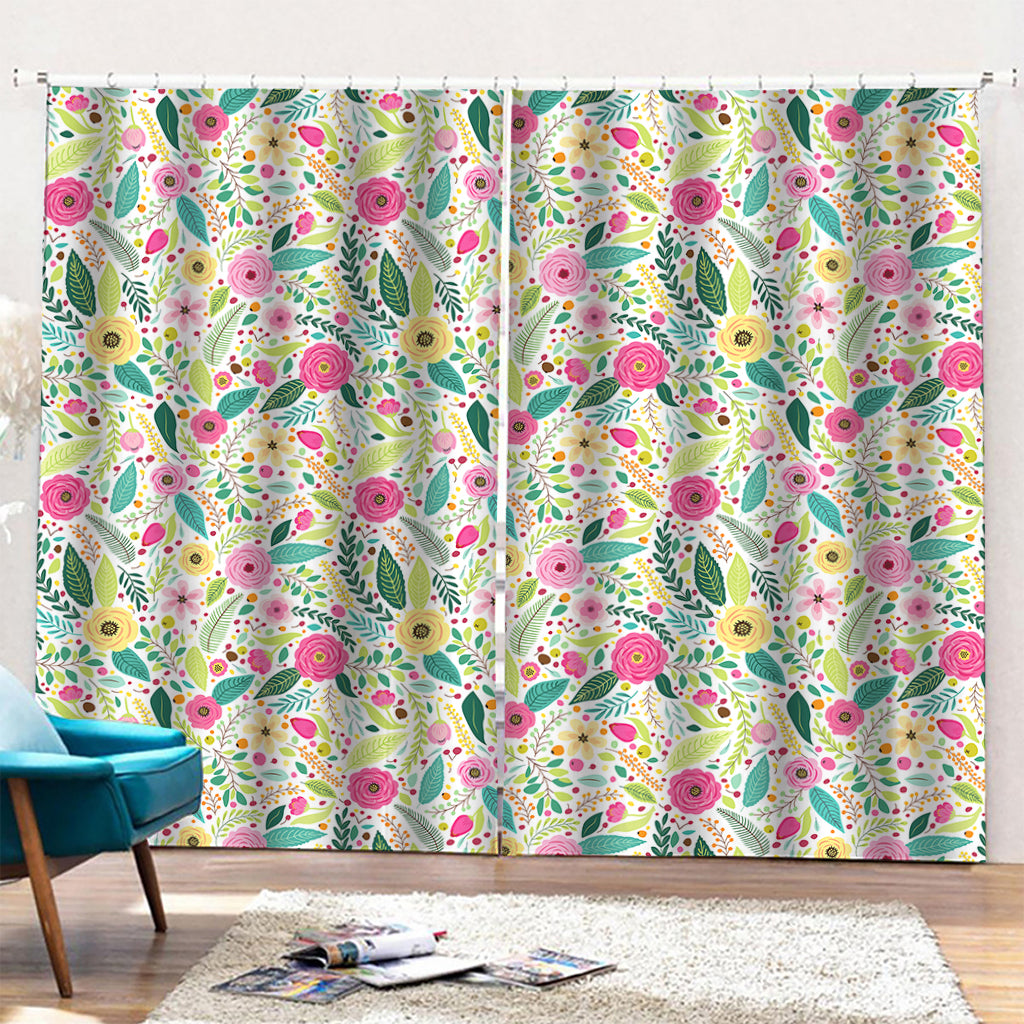 Girly Spring Flower Pattern Print Pencil Pleat Curtains