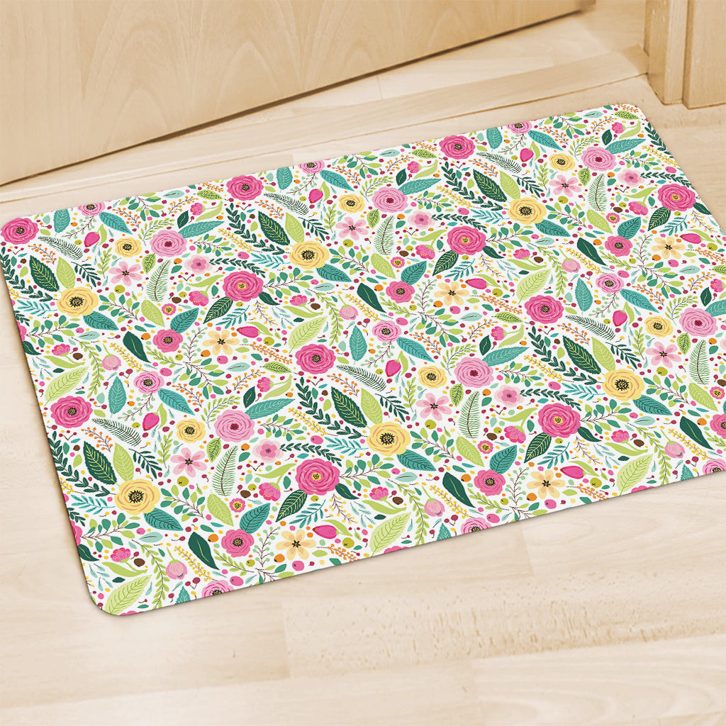 Girly Spring Flower Pattern Print Polyester Doormat