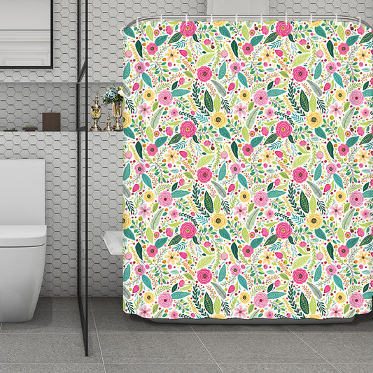 Girly Spring Flower Pattern Print Polyester Shower Curtain
