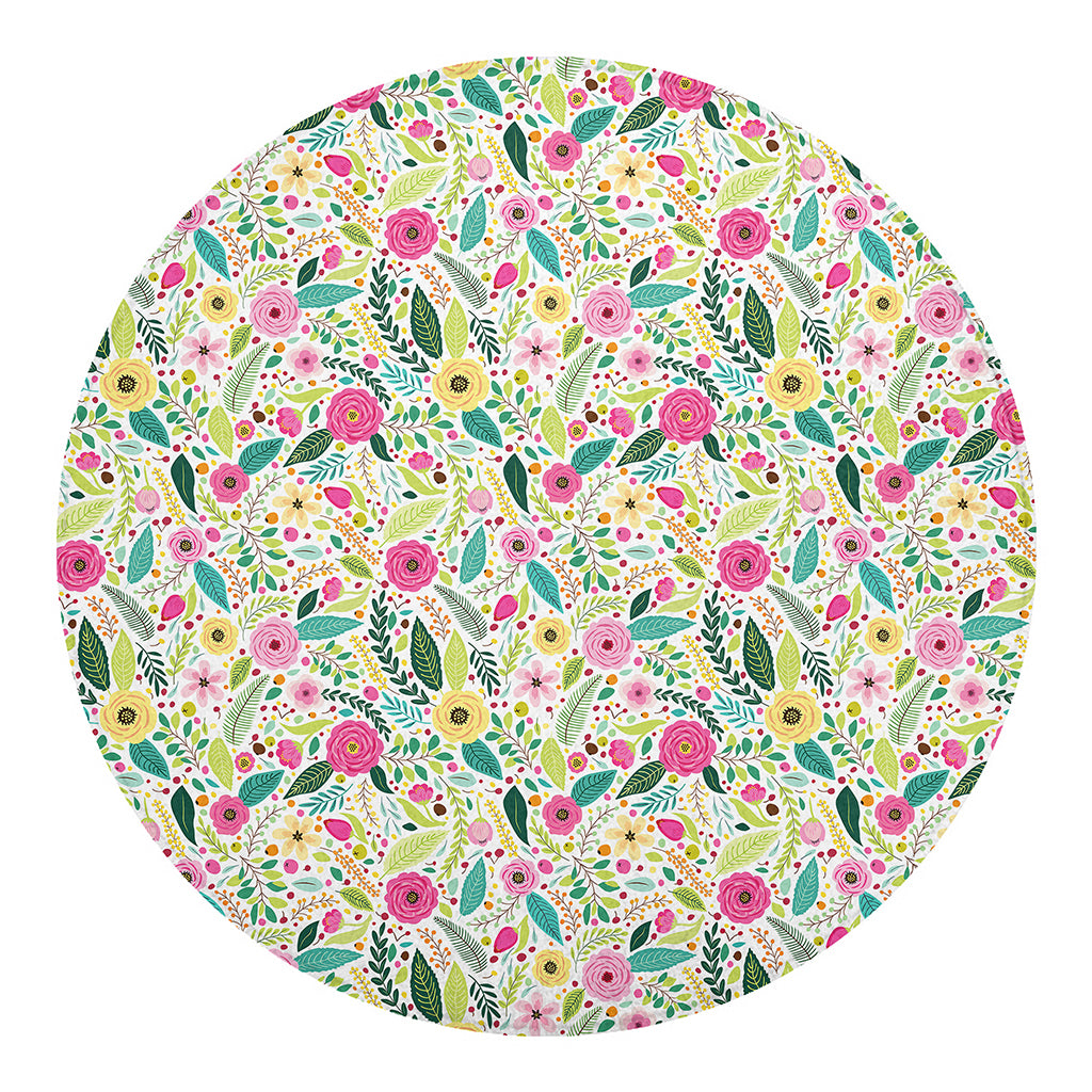 Girly Spring Flower Pattern Print Round Blanket